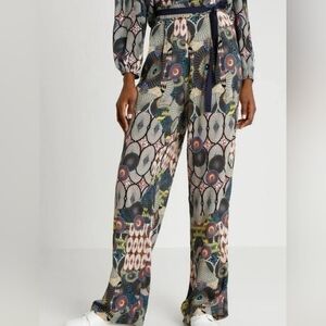 Desigual Wide Leg Pants Women M High Waist Boho Afro Centric Geometric Flowy
